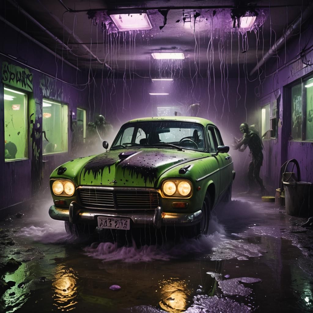 Surreal Car Wash Nightmare in Abandoned Setting