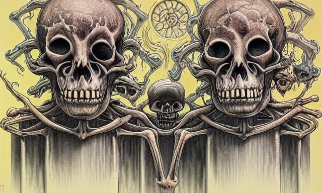 Grotesque Skeletons in Detailed Mixed Media Illustration