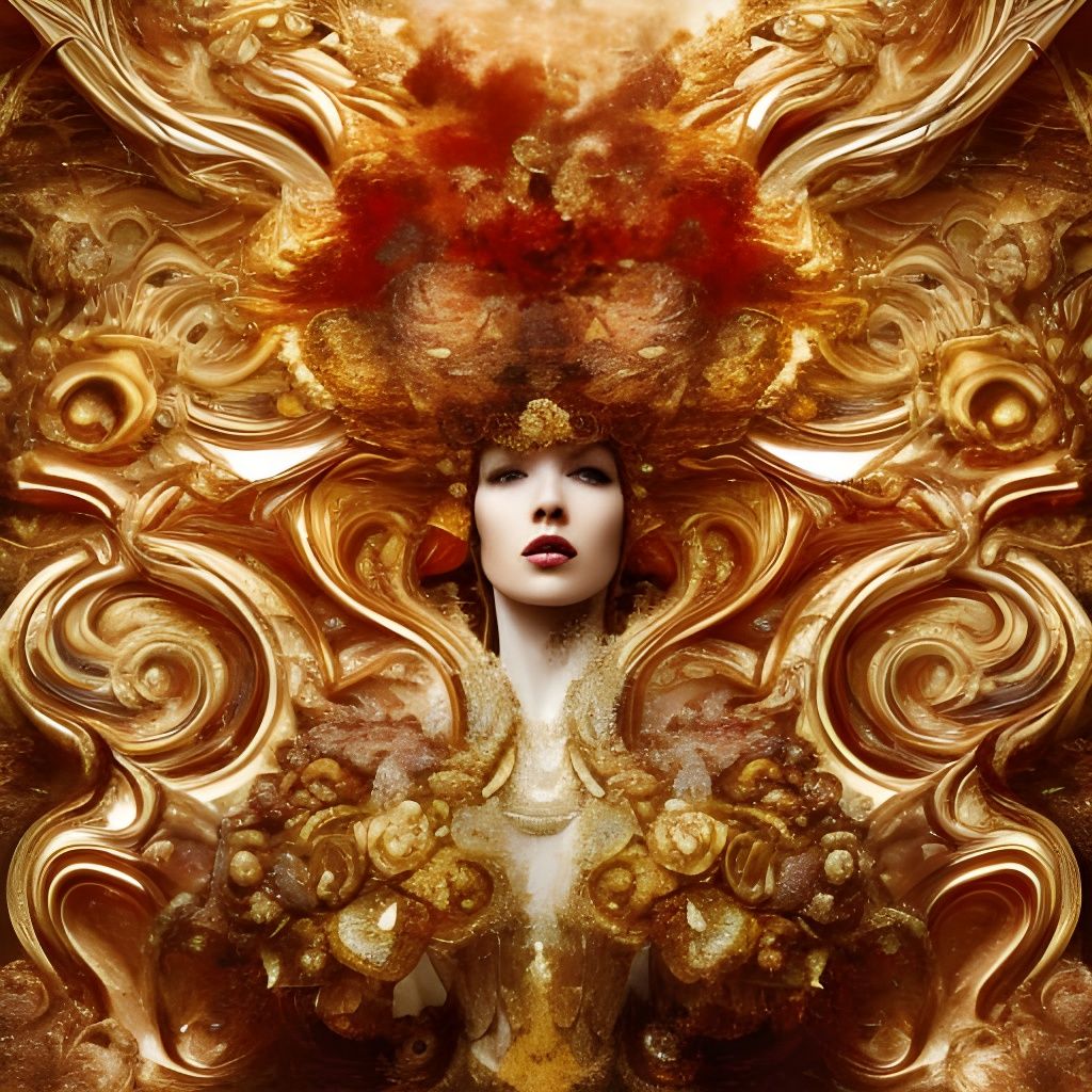 Hyperrealistic Rubies and Gold over Rust