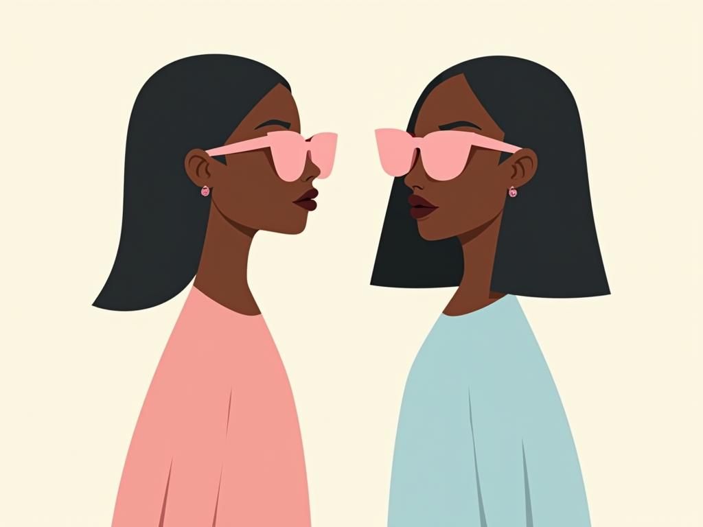 Minimalist Flat Art: Two Girls in Pastel Dresses