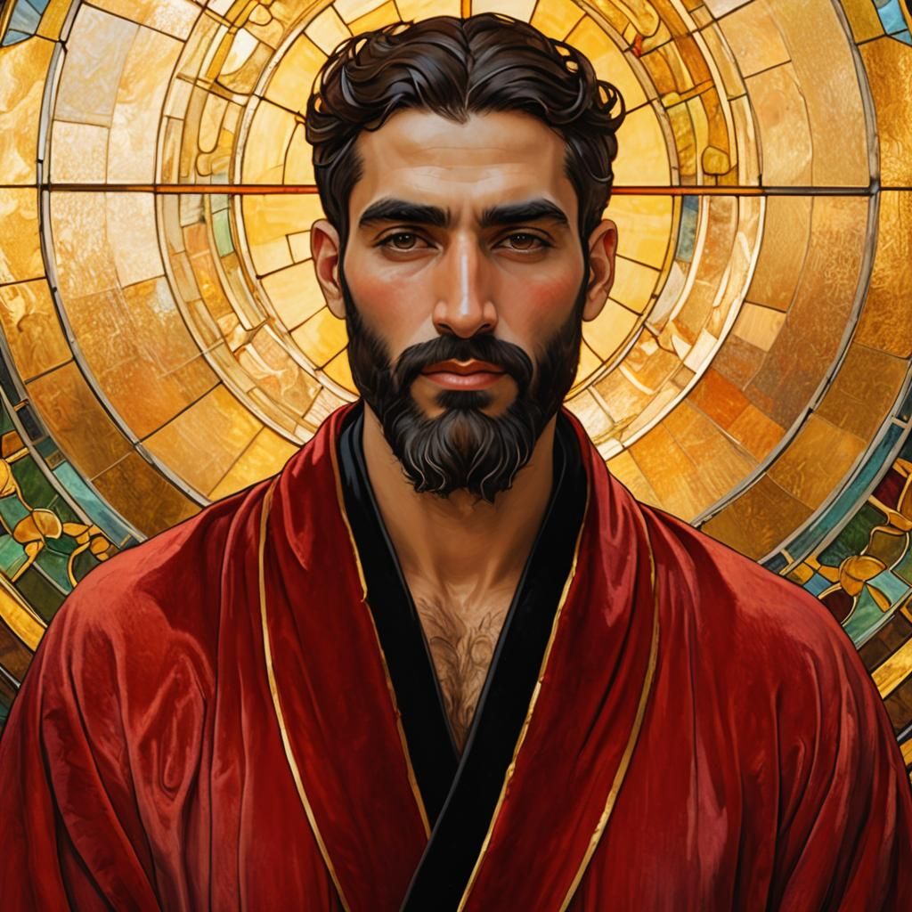 Art Nouveau Saint in Stained Glass Portrait