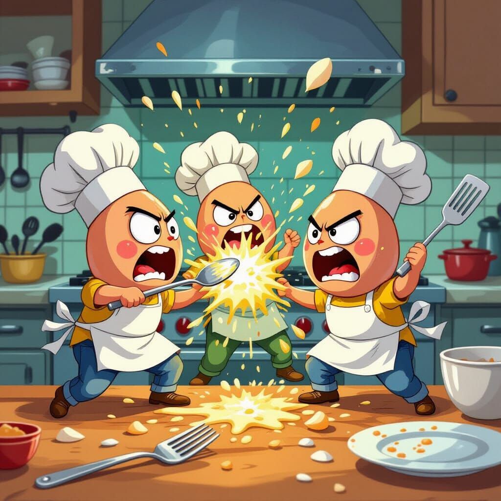 Eggs Wage War in Cartoon Kitchen Mayhem
