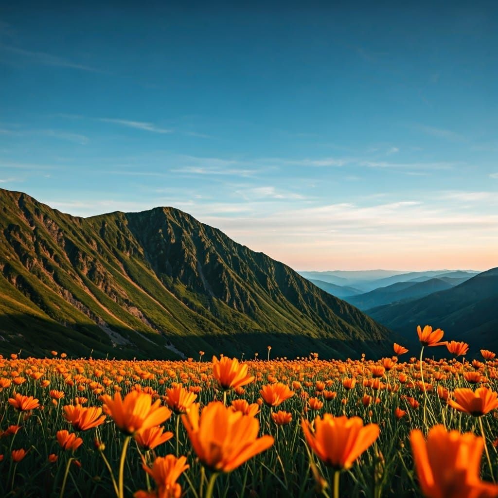 Serene Sunset in a Majestic Mountain Landscape