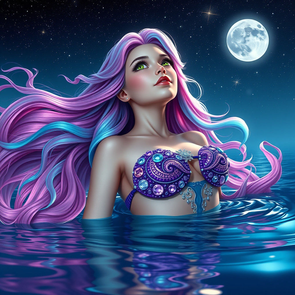 Mermaid with Bioluminescent Accents in Fantasy Style