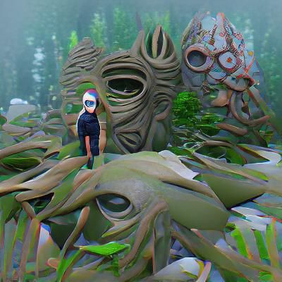 Overgrown Squid Game Mask Monument