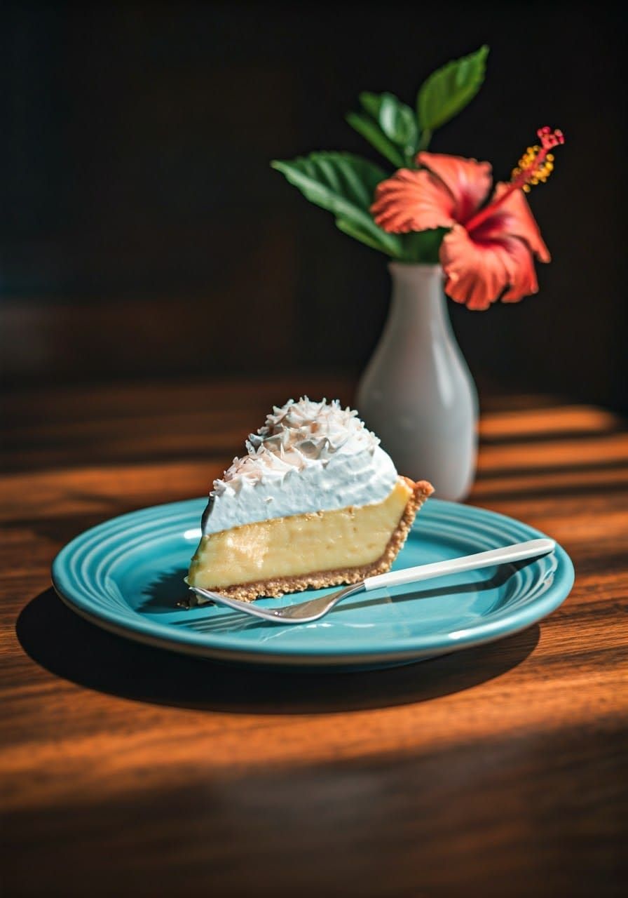 Coconut Cream Pie in Retro Hawaiian Vaporwave Style