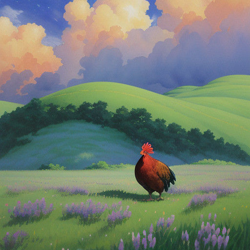 Rooster Serenade in Vibrant Watercolor Dreamscapes