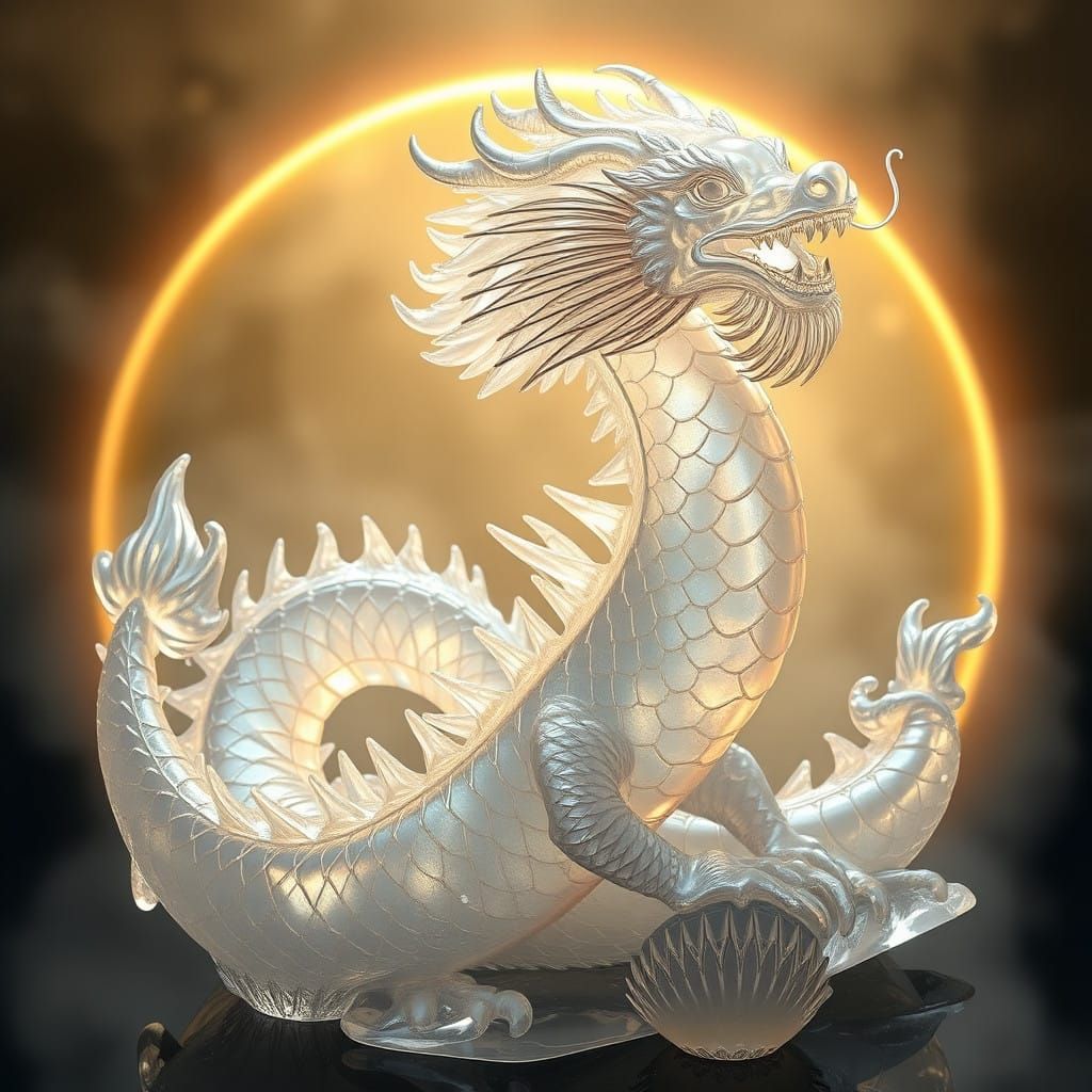 Glowing Crystal Clear Quartz Dragon in Ethereal Light