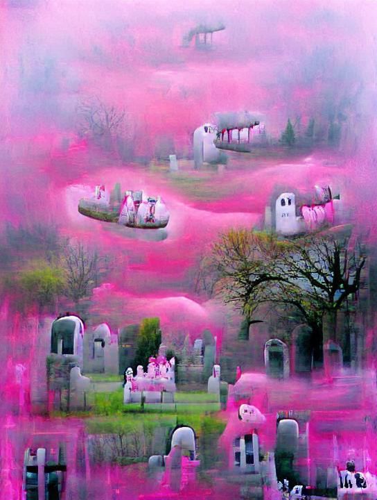 Pink Ghosts in Graveyard, Biomechanical Art