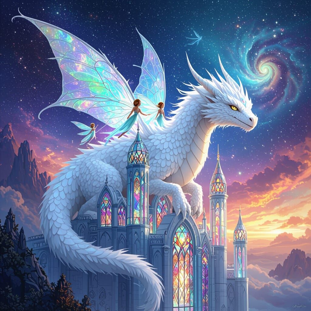Furry Dragon Guides Fairy Princess Through Galactic Glass Ca...