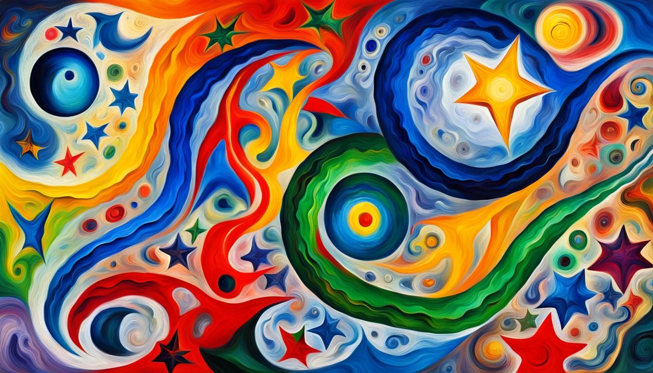 Colorful Stars Connected in Abstract Impasto Style