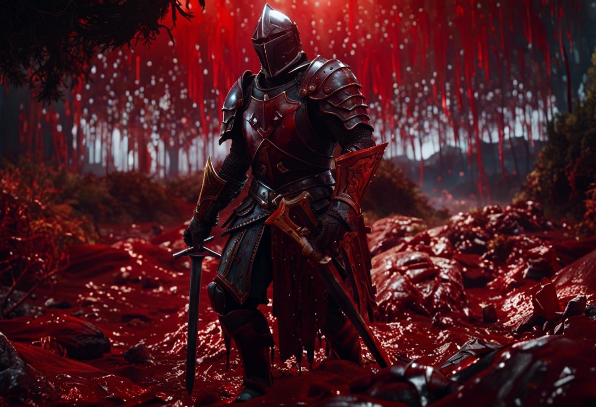 Blood-Covered Knight on Blood-Soaked Battlefield