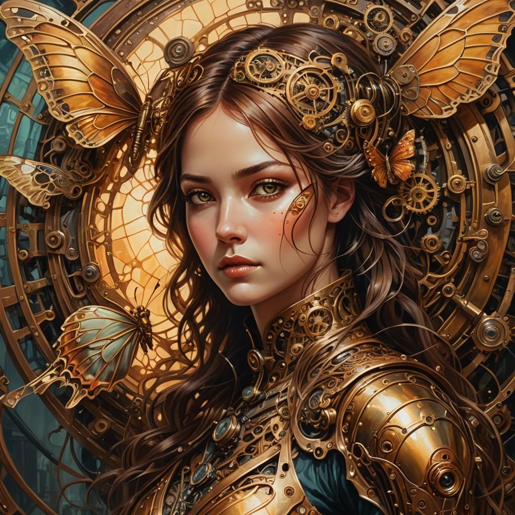 Steampunk Butterfly Woman Emerges from Cocoon