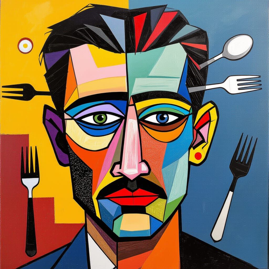 Abstract Self Portrait as Cutlery Face in Kandinsky Style