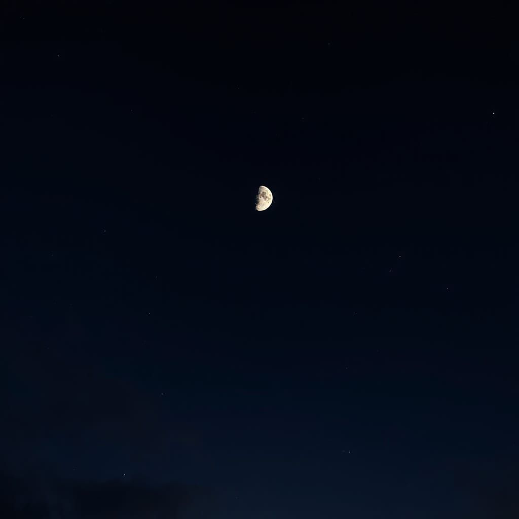 New Moon Rises in Indigo Sky with Shimmering Stars
