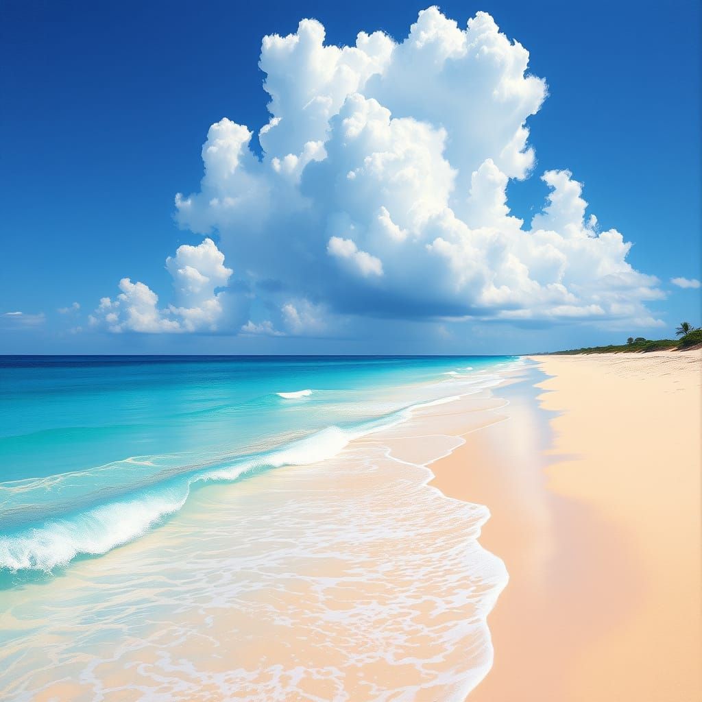 Impressionist Beach Scene with Soft Sand and Turquoise Water