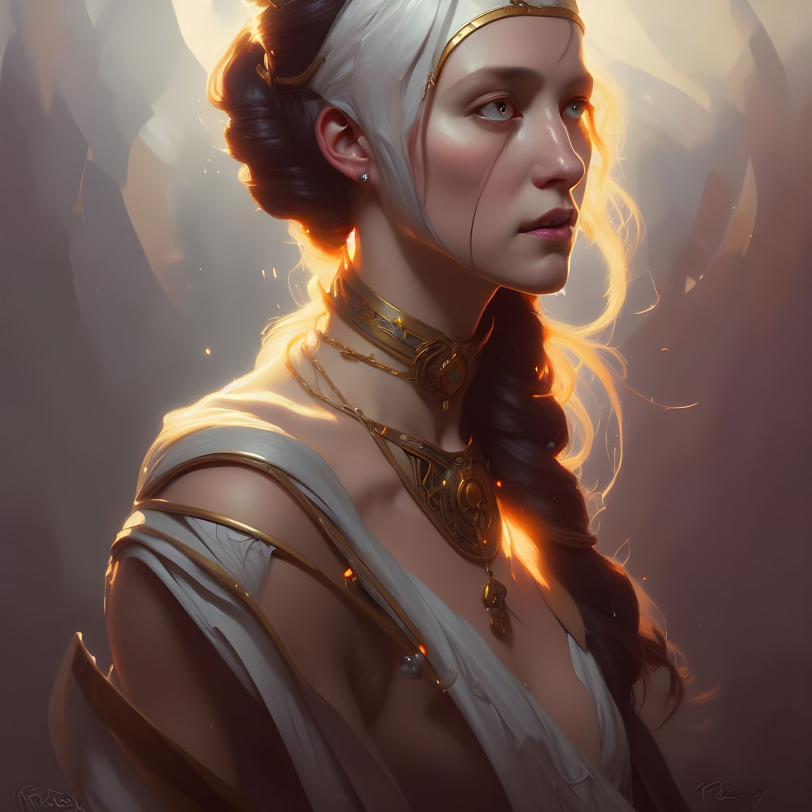 Detailed Portrait of a Clan Priestess in Art Nouveau Style