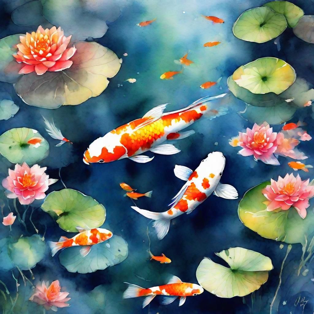 Minimalist Koi Pond Watercolour Painting