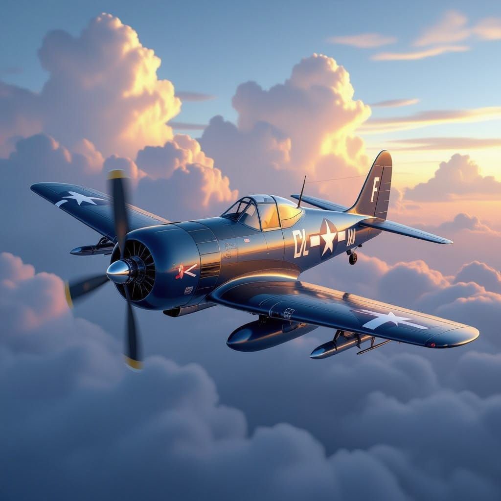 F4U Corsair Jet in Dramatic Sky Cinematic Render