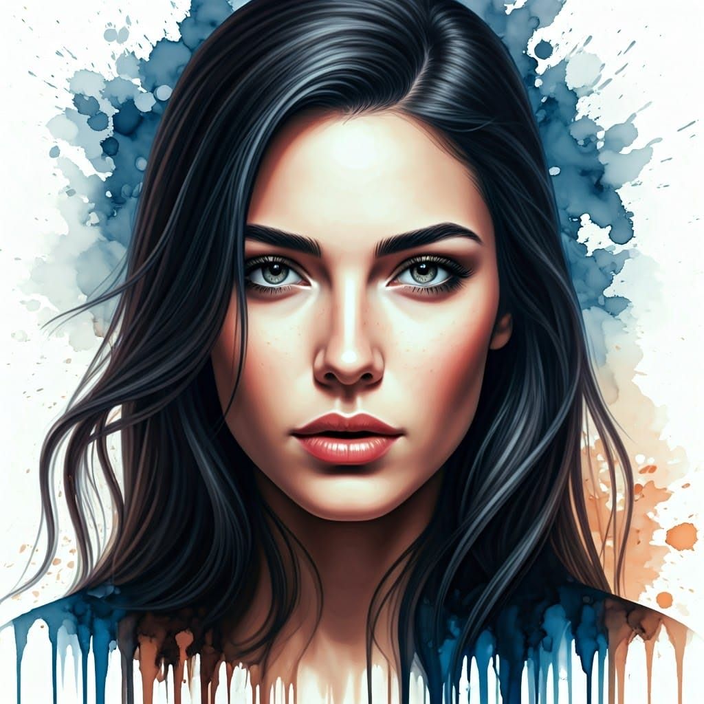 Ink Splatter Portrait of Woman in Mixed Media Style