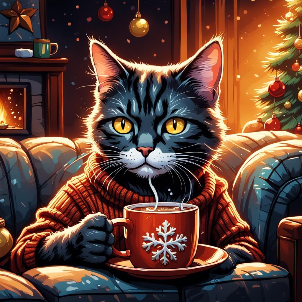 Cat Sitting on a Sofa,