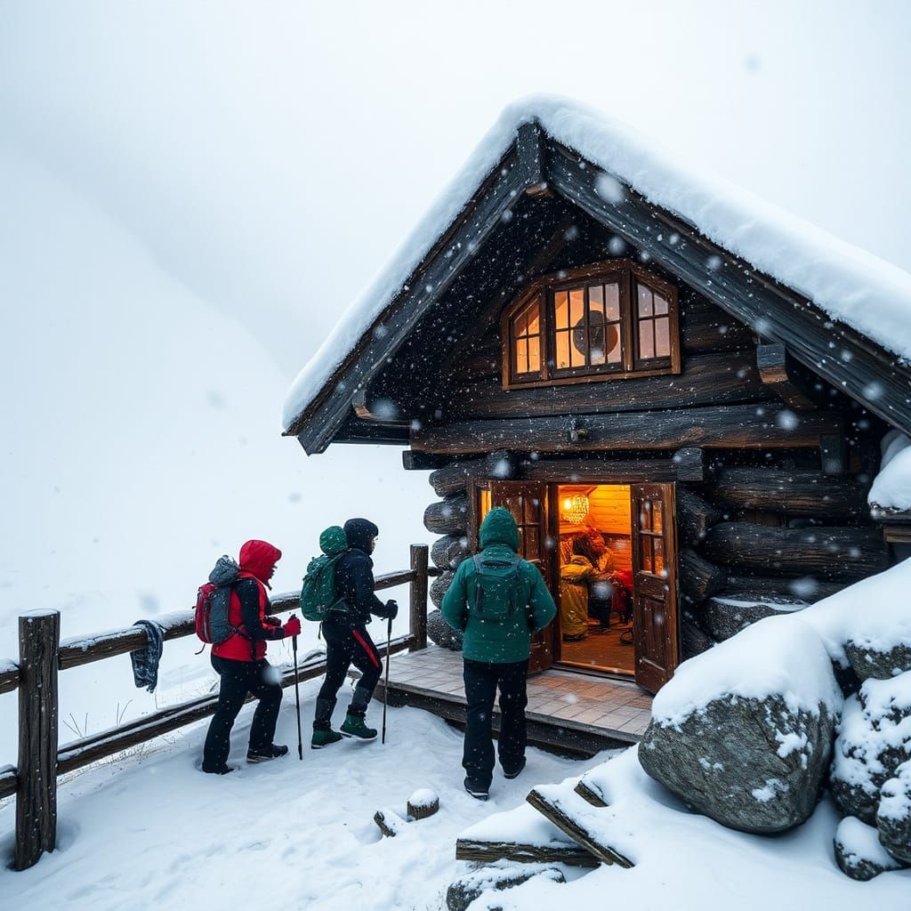 Hikers Find Refuge in Snowy Alpine Hut