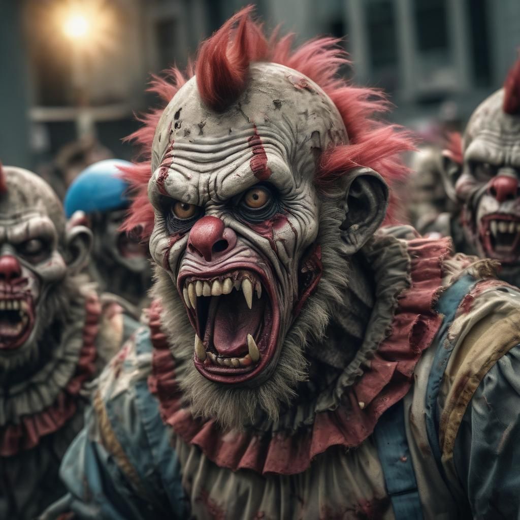 Hyperrealistic Zombie Monkey Monster Clown Protest