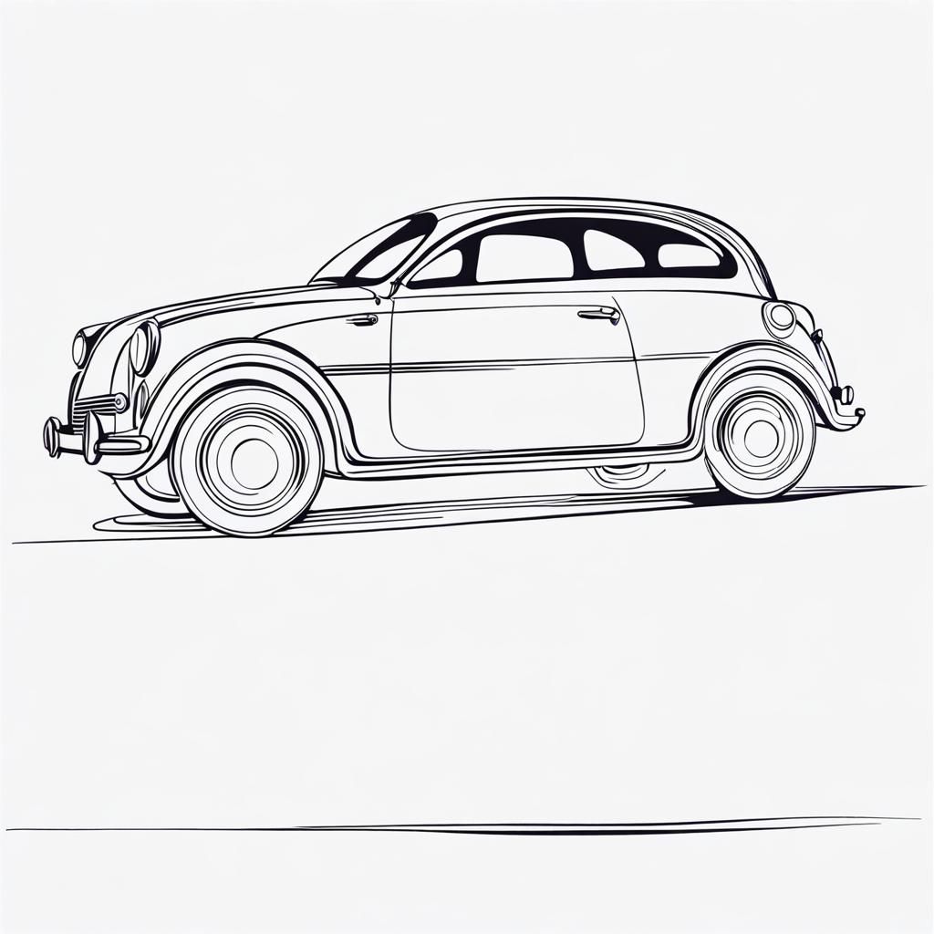 Abstract One-Line Car Drawing in Ink