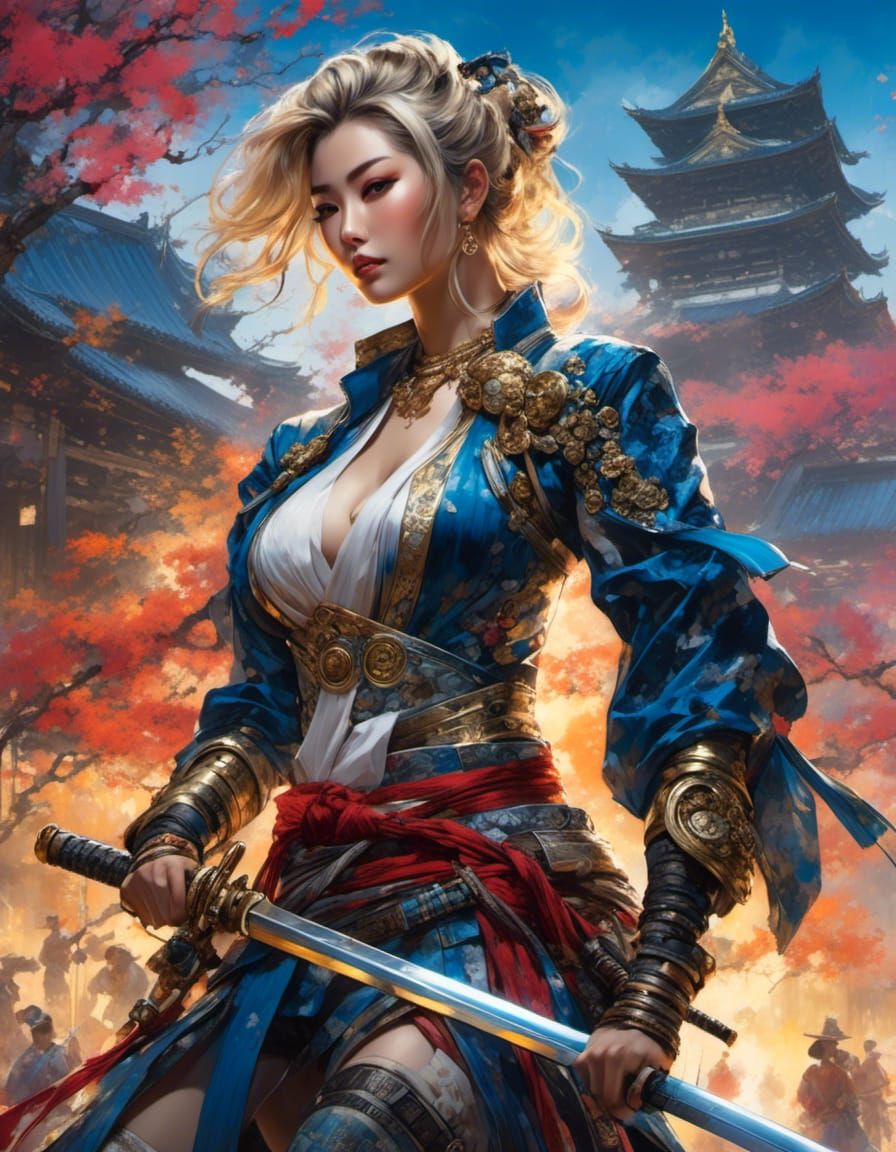 female samurai inside osaka castle