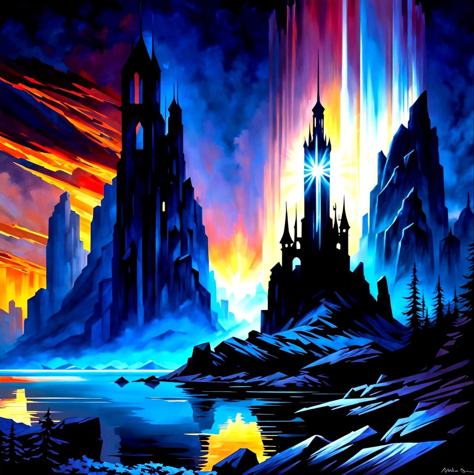 Crystalline Towers on Misty Promontory in Golden Age Style