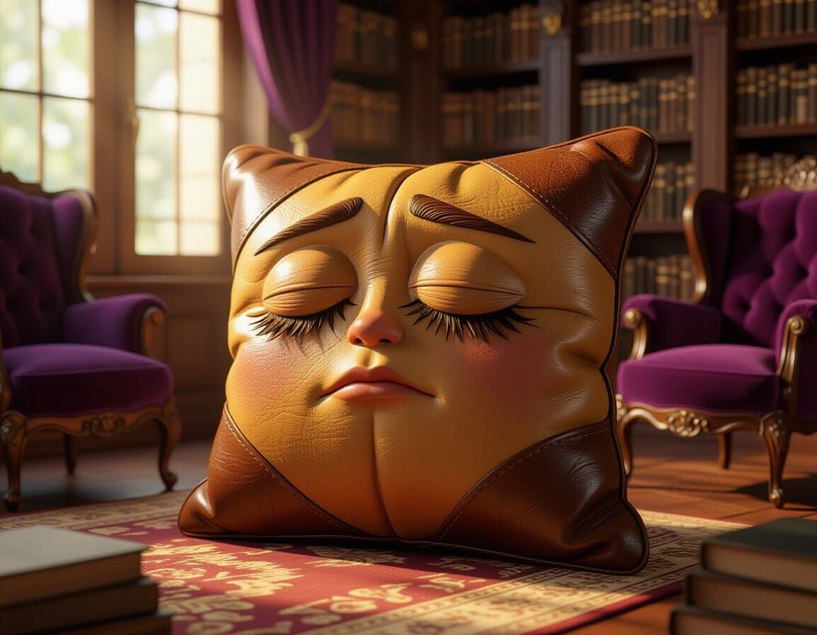 Melancholy Leather Cushion in Cosmic Library