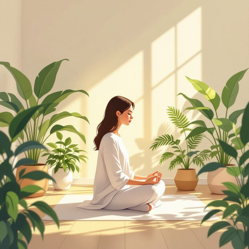 Serene Meditation in Minimalist Sunlit Room