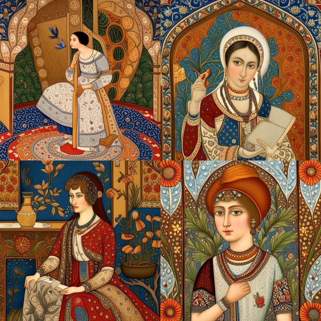 Exquisite Qajar Art with Floral Details