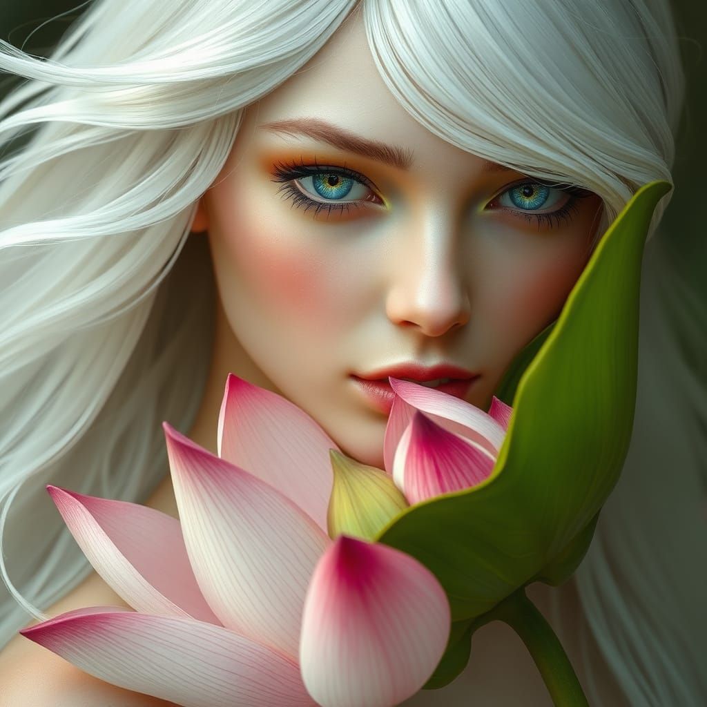 Ethereal Lotus Goddess with Vibrant Floral Details