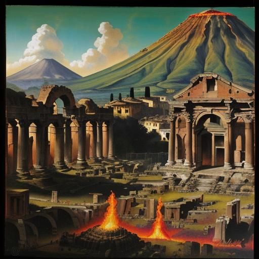 Pompeii Eruption: Ancient Roman Forum in Surreal Photorealis...