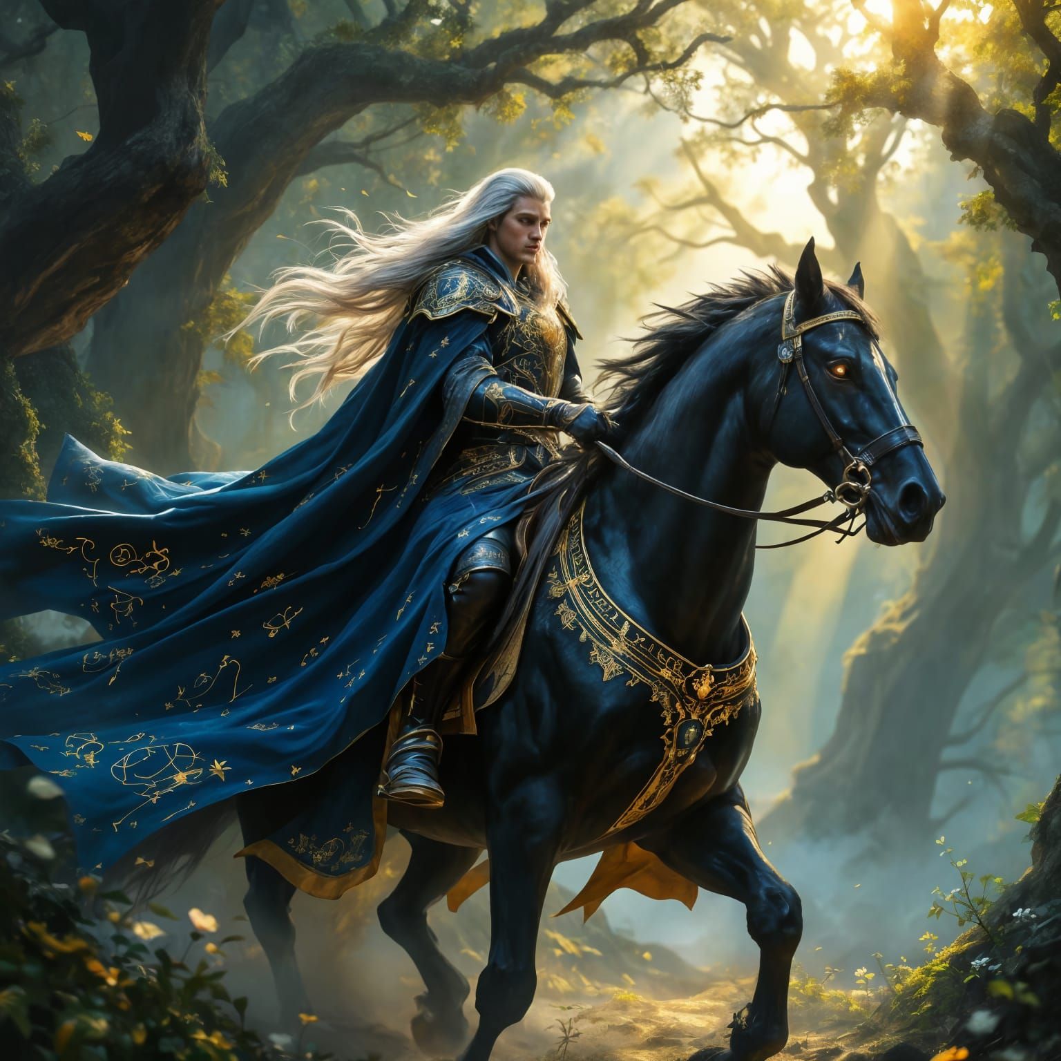Epic Fantasy Warrior Rides through Ancient Enchanted Forest ...