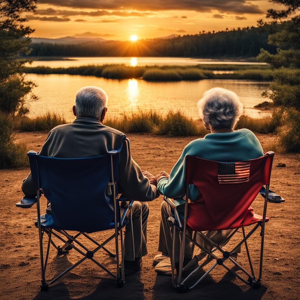 Elderly Couple Watching Sunset: Hyperrealistic Image