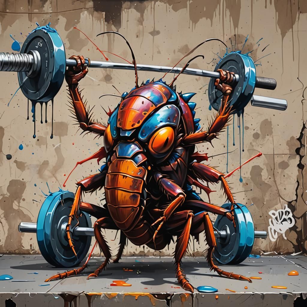 Buff Cockroach Backsquat in Graffiti Street Art