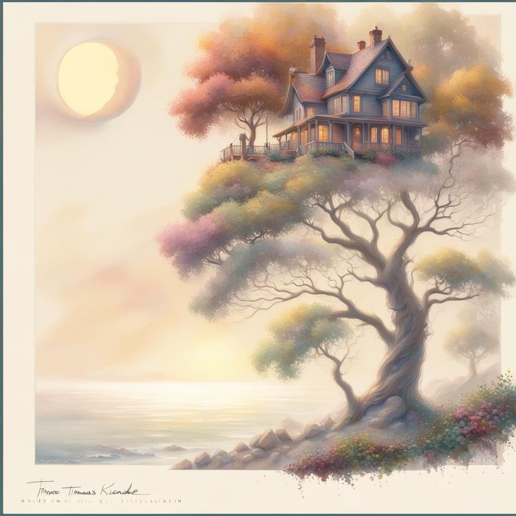 Hyperrealistic Seaside House in Ethereal Fantasy Style