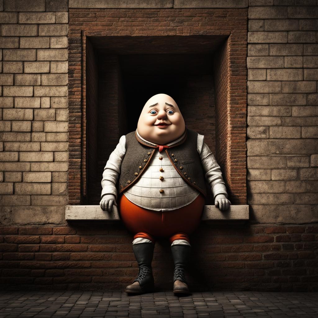 Hyperrealistic Humpty Dumpty on a Wall