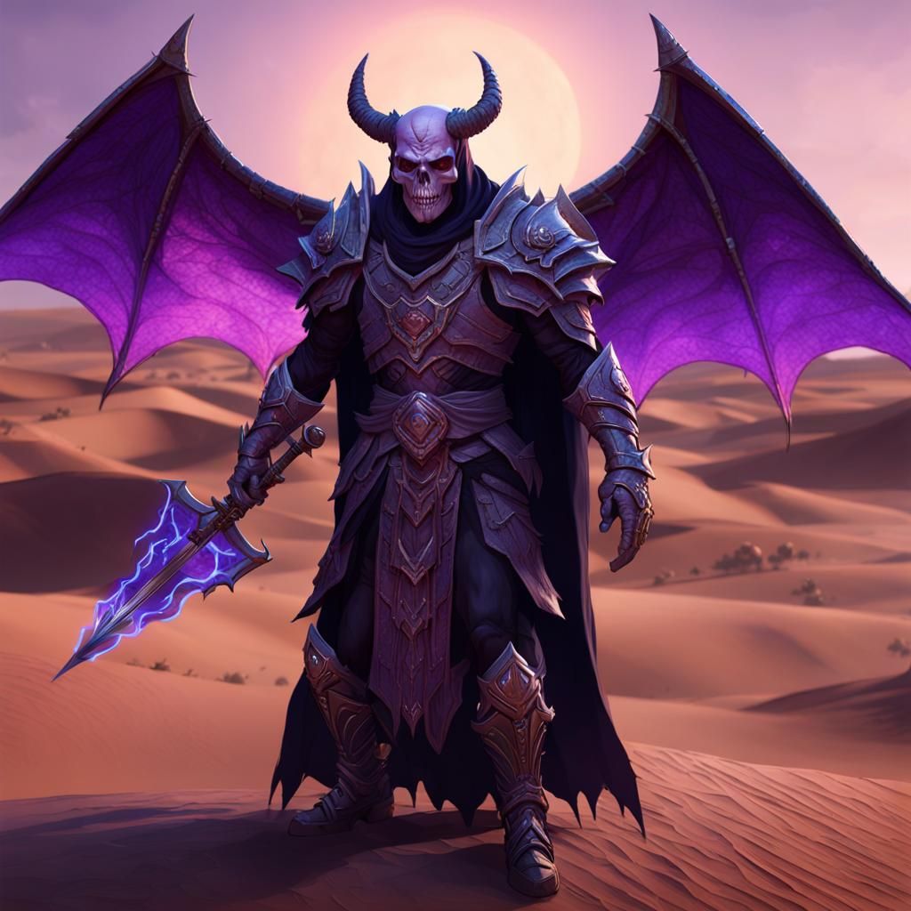 Skull-faced Demon with Bat Wings in Desert