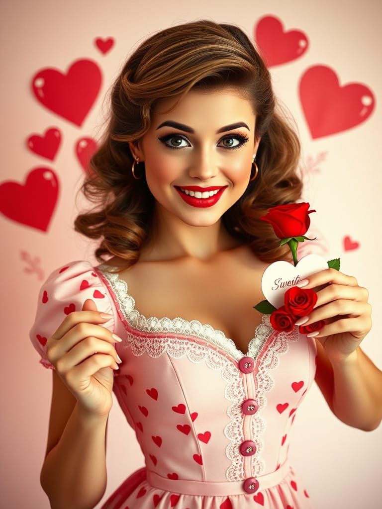 Retro Valentine's Day Pinup Girl in Soft Pastels
