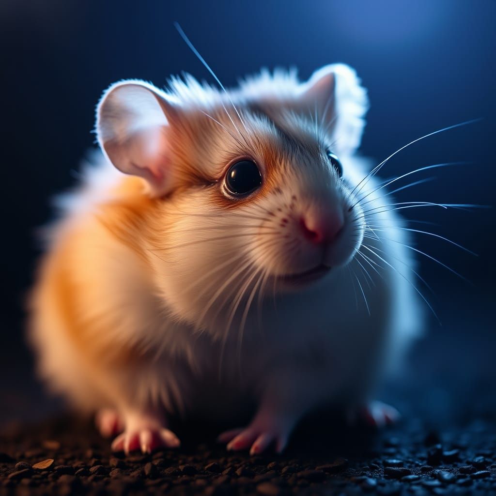 Whimsical Hamster Illuminated in Darkness