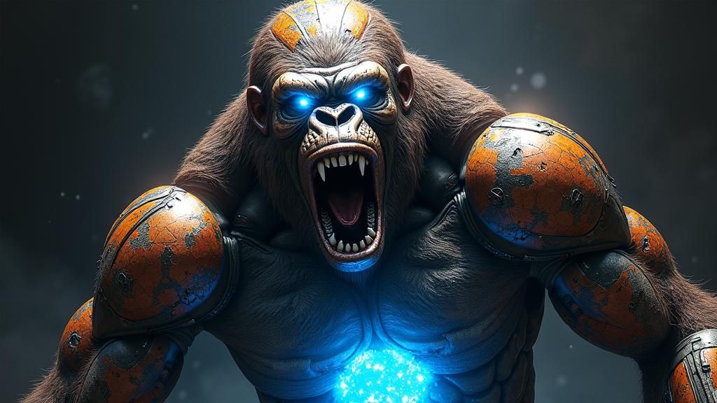 Screaming Gorilla Robot in Dark Industrial Fantasy Style