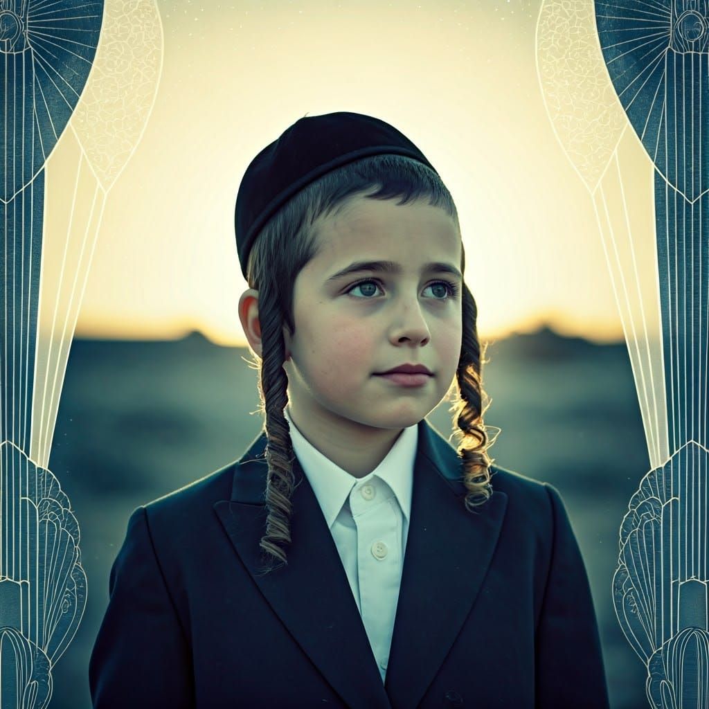 Serene Haredi Boy in Art Deco Dreamland