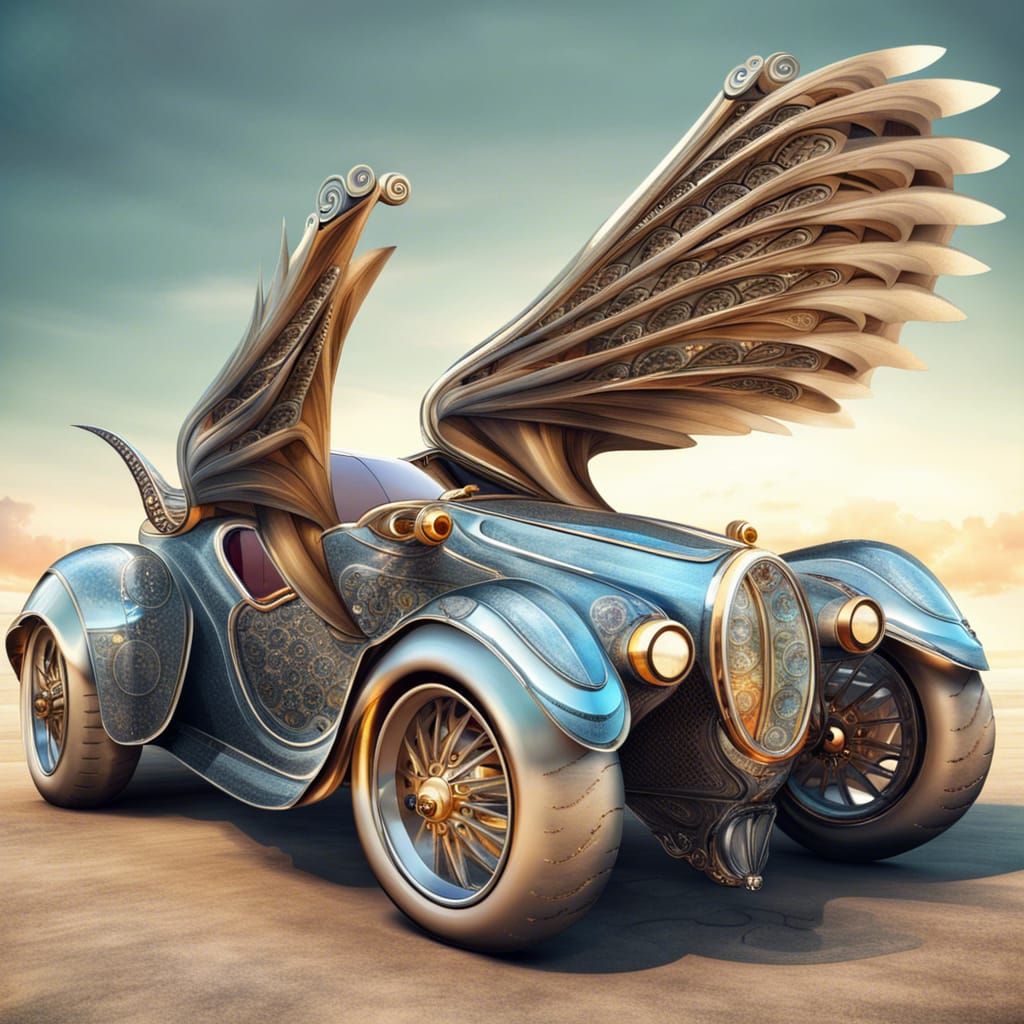 Fantasy Car with Wings in Gaudi Style