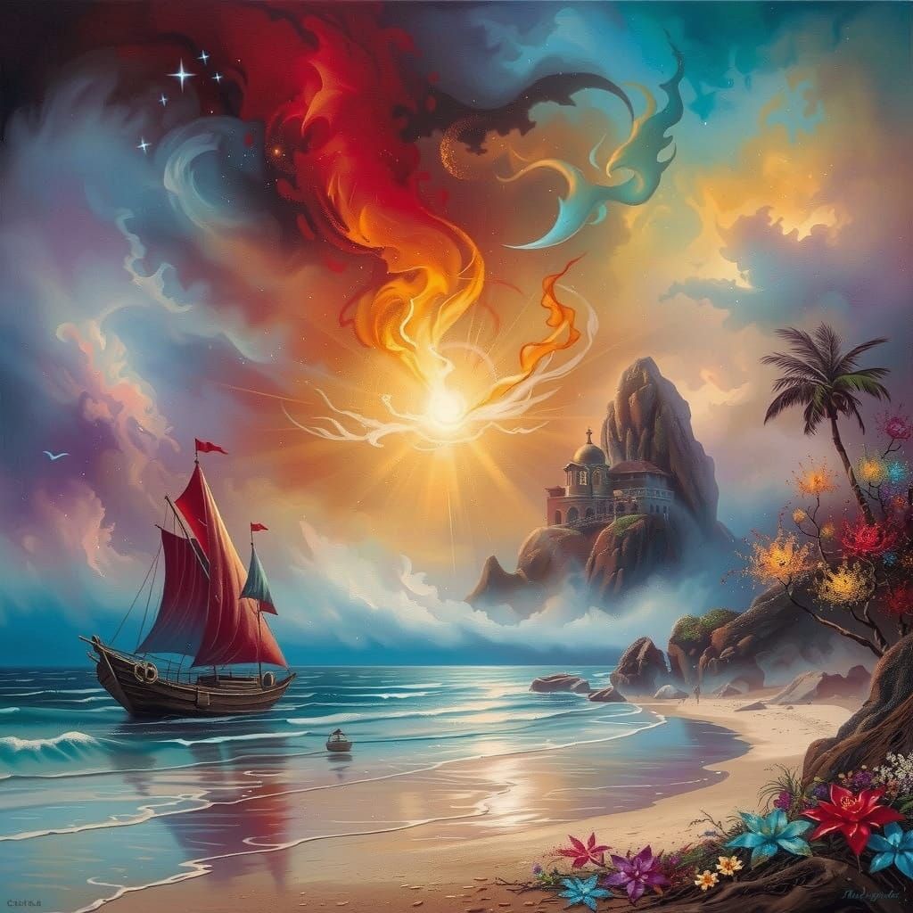 Mystical Beach Scene in Vibrant Colors