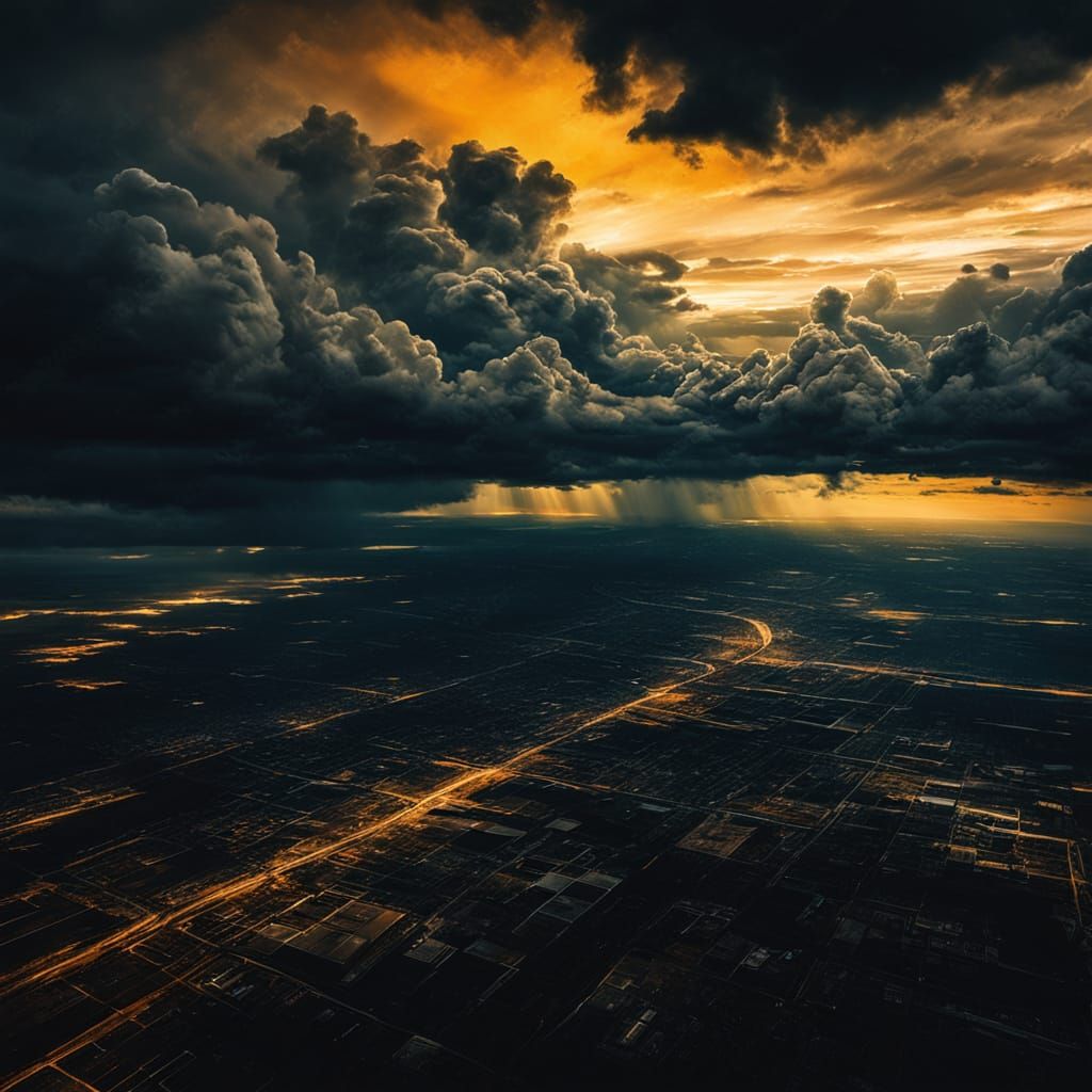 Moody Surreal Sky with Golden Horizon