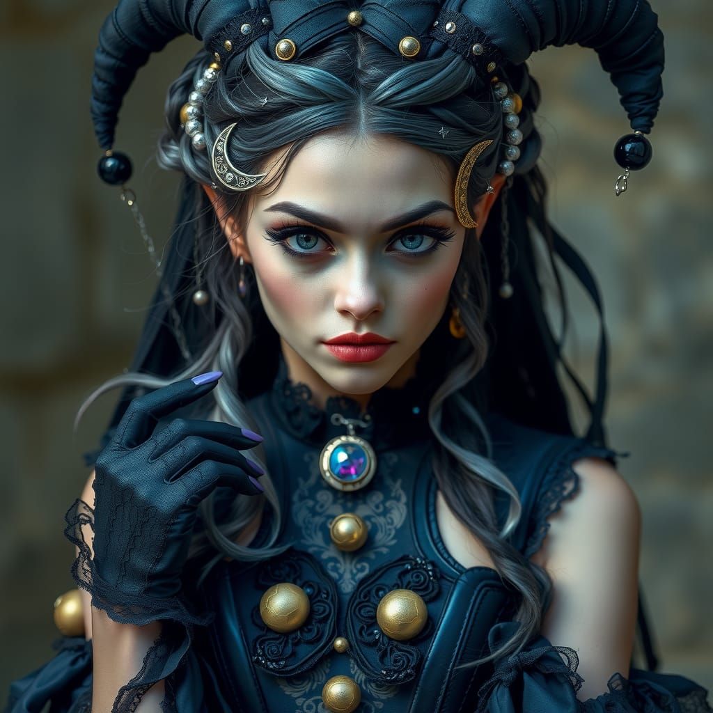 Mystical Sorceress in Gothic Jester Style