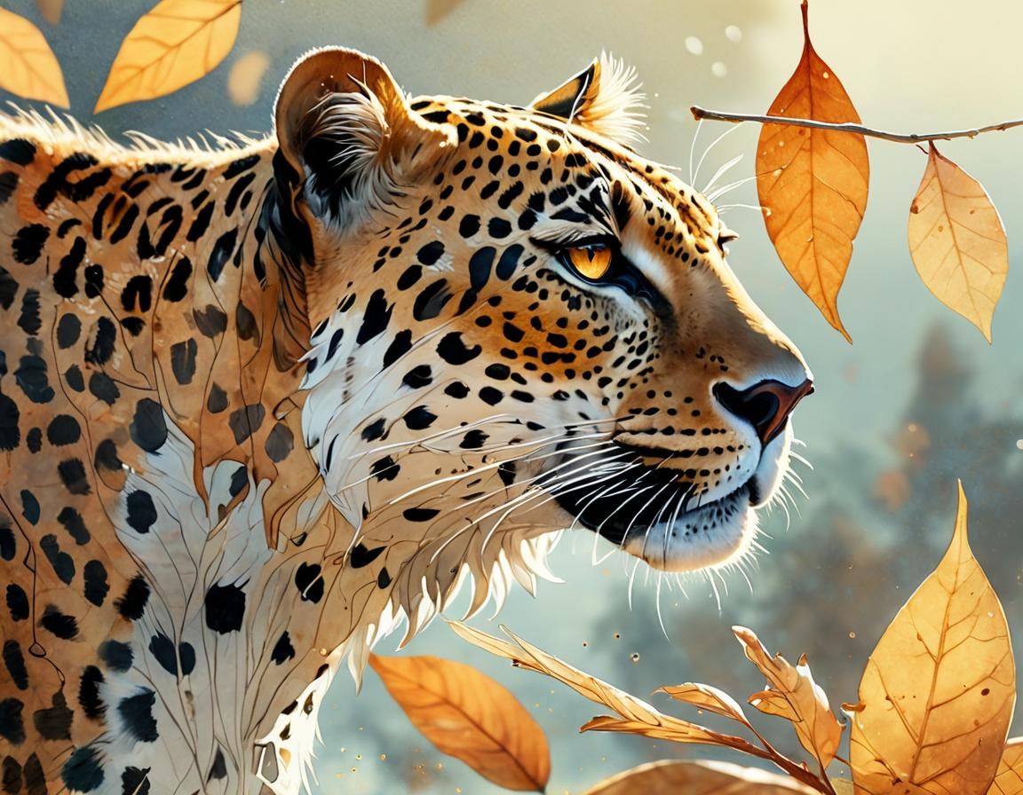 Leopard Autumn Leaf: Moebius-Inspired Fantasy Concept Art